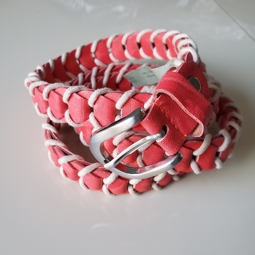 Braided salmon and cream colored belt, Size Large